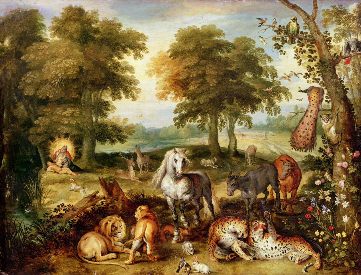 Paradis på jorden (olie på kobber) af Jan the Elder Brueghel