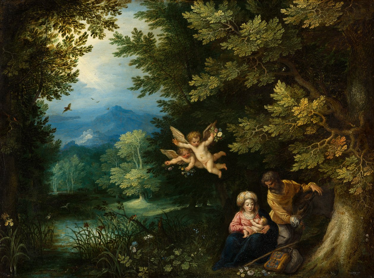 Hvil på flugten til Egypten, ca. 1595 af Jan the Elder Brueghel
