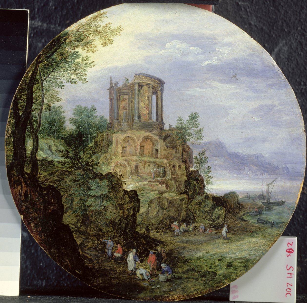 Sydkystlandskab med Vesta-templet i Tivoli, 1595 af Jan the Elder Brueghel