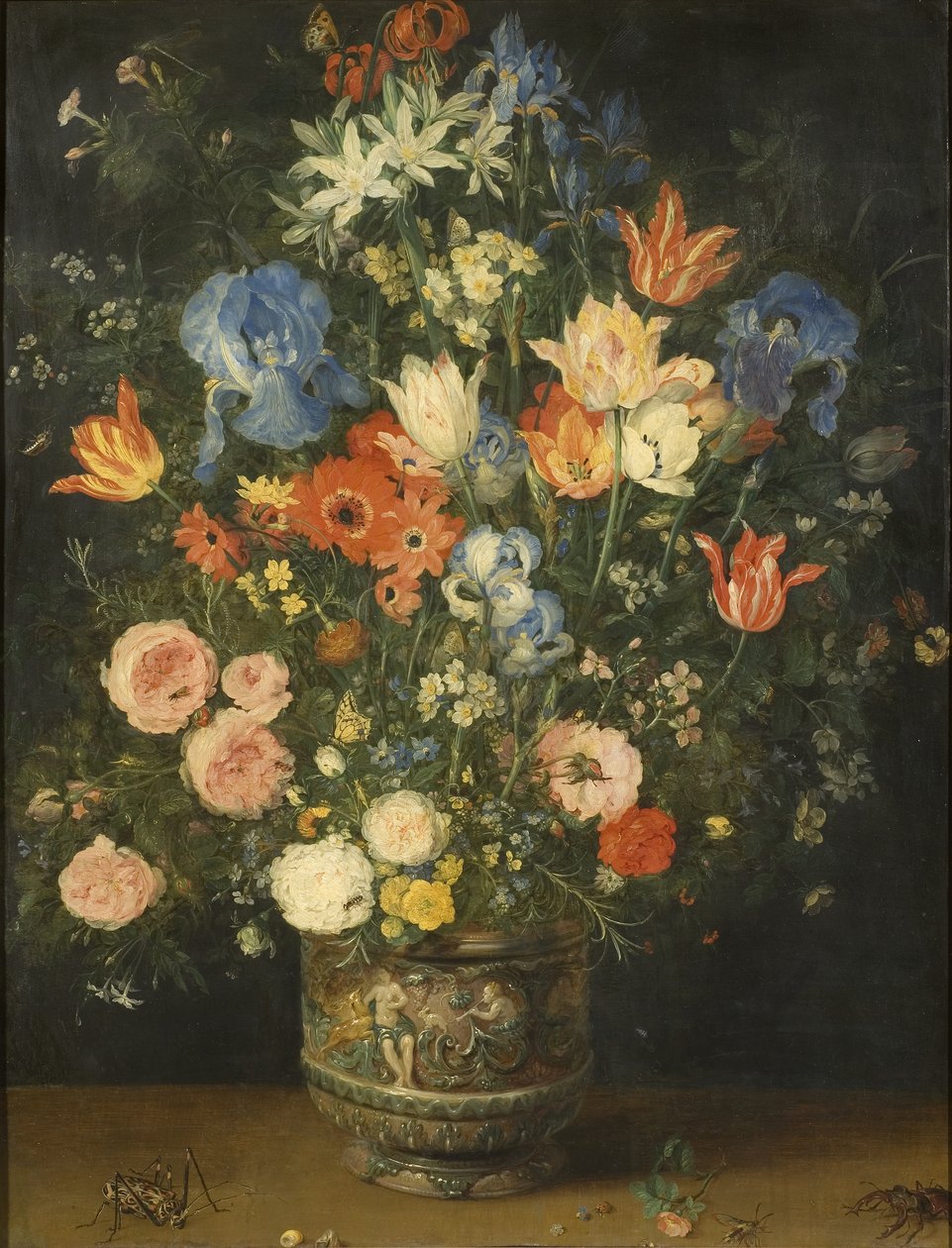 Stilleben med blomster i en skulptureret krukke, ca. 1620-24 af Jan the Elder Brueghel