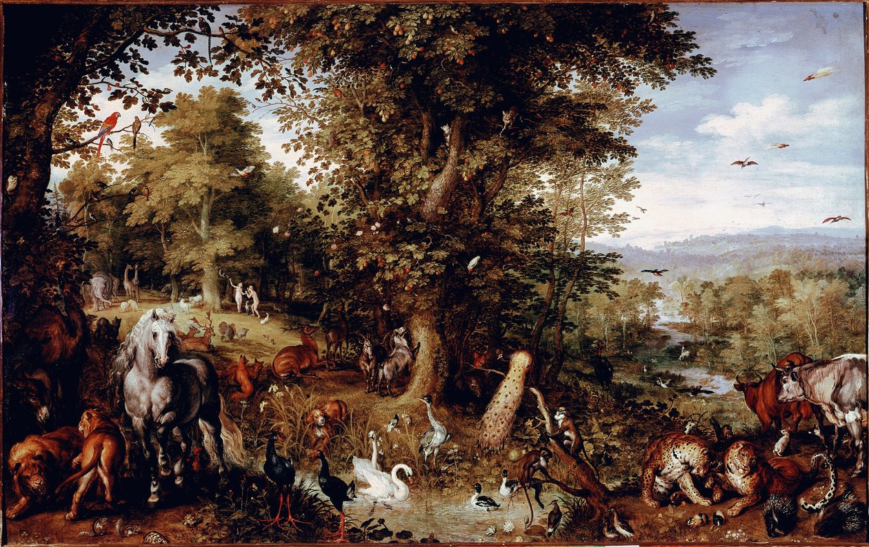 Det evige paradis Alle skabelsens dyr repræsenteret i par. Maleri af Jan Bruegel (eller Breugel eller Brueghel eller Breughel) den tidligere kendt som Bruegel de Velours (1568-1625) Rom Galleria Doria Pamphilj af Jan the Elder Brueghel