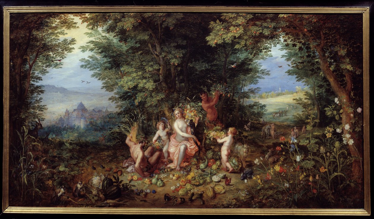 De fire elementer: "Jorden"" Allegori. Udsigt over Jordens paradis. Maleri af Jan Brueghel Le Vieux kalder Brueghel de Velours (Brueghel eller Brueghel af Jan the Elder Brueghel