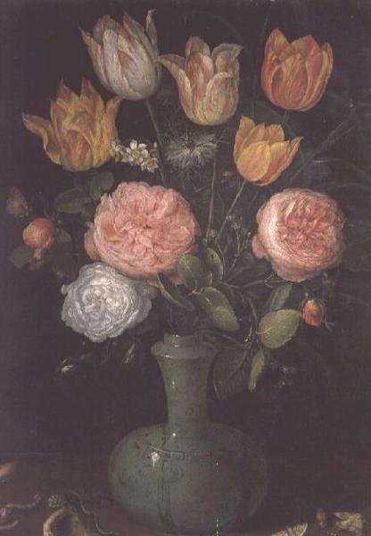 Vase med blomster med diamanter på bordet af Jan the Elder Brueghel