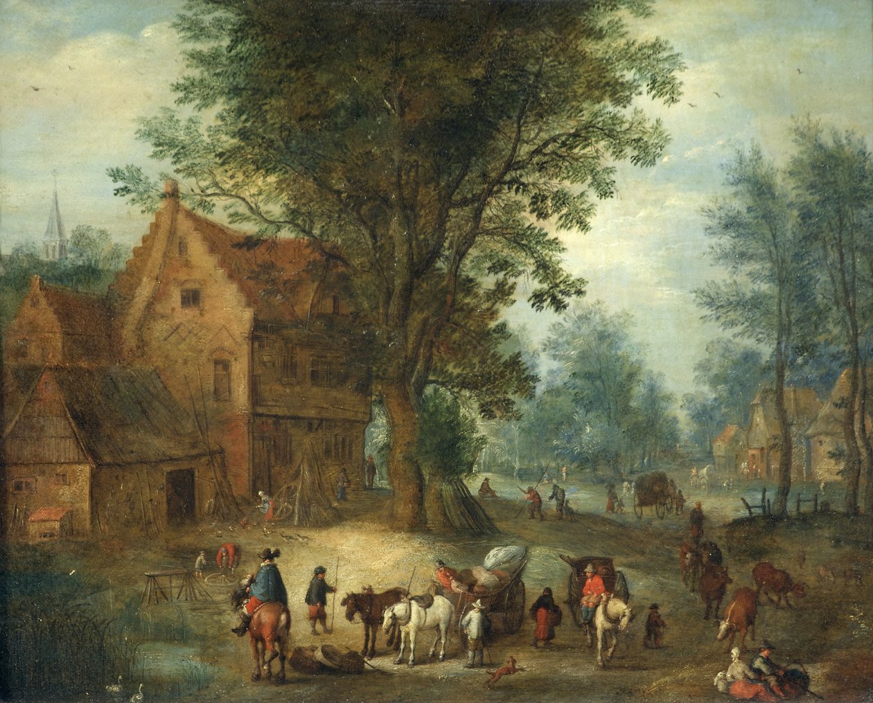 Landsbyscene, ca. 1640-60 (olie på kobber) af Jan the Elder Brueghel