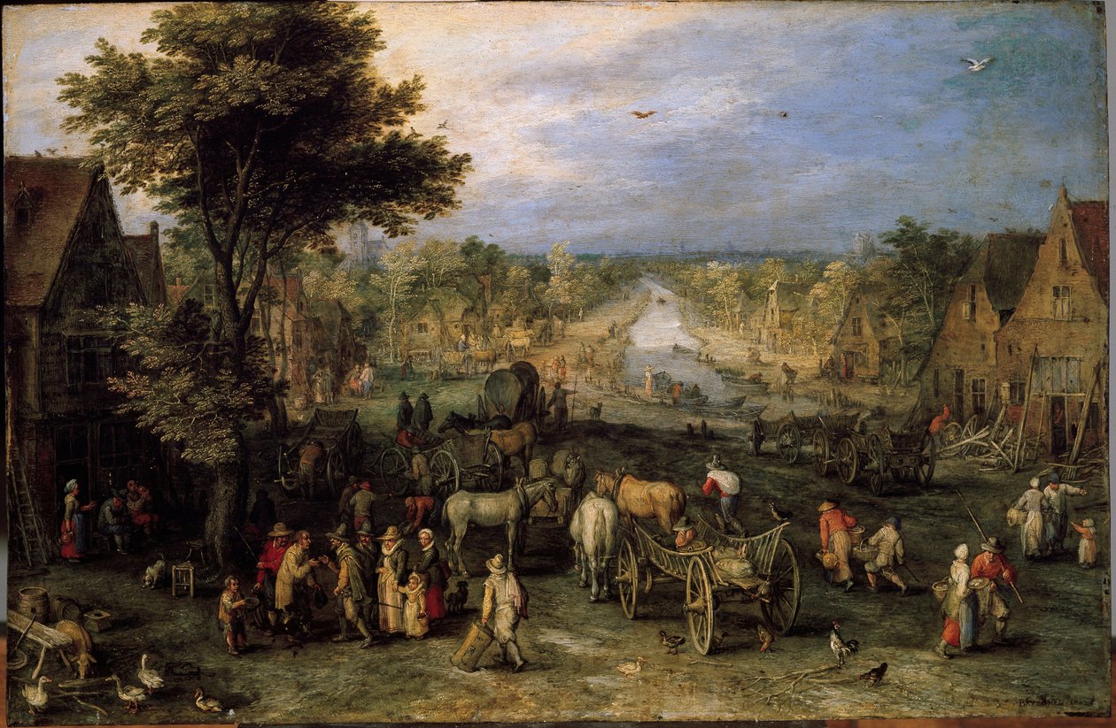 Landsby med vogne (maleri af Jan the Elder Brueghel