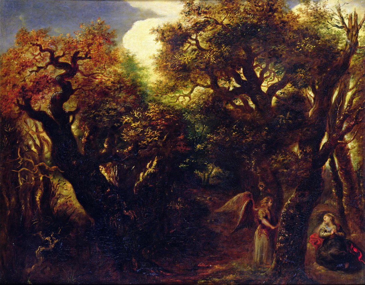 Skovklædt landskab med Hagar og englen, ca. 1645 af Jan the Elder Lievens