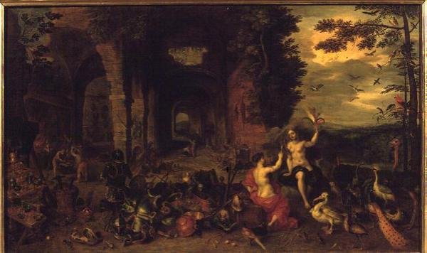 Allegory of Air and Fire, ca. 1650-60 (olie på panel) af Jan the Younger Brueghel