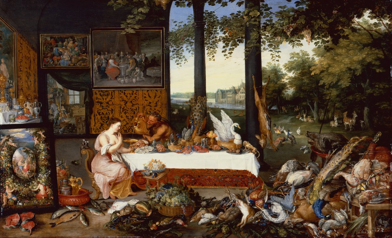 De fem sanser, smag (olie på panel) af Jan the Younger Brueghel