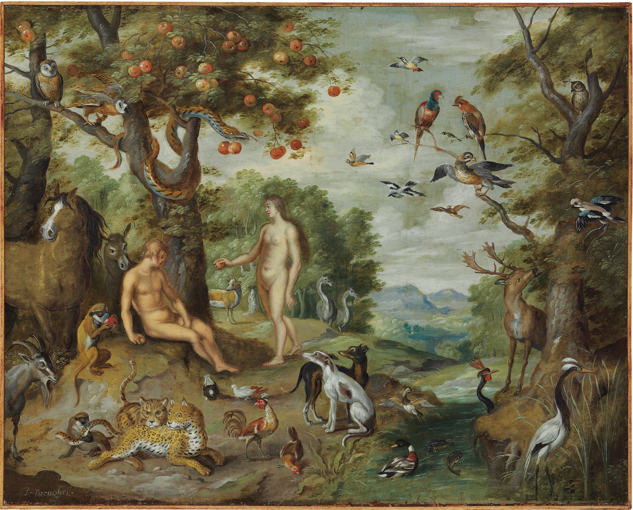 Adams fristelse, fra historien om Adam og Eva af Jan Brueghel the Younger