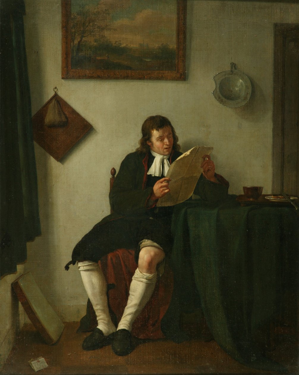 Interiør med en mand, der læser af Jan the Younger Ekels