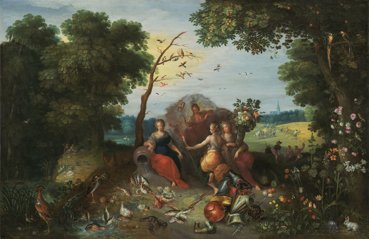 Landskab med allegorier over de fire elementer af Jan the Younger & Francken or Franck Ambrosius II (c.1590-1632) Brueghel