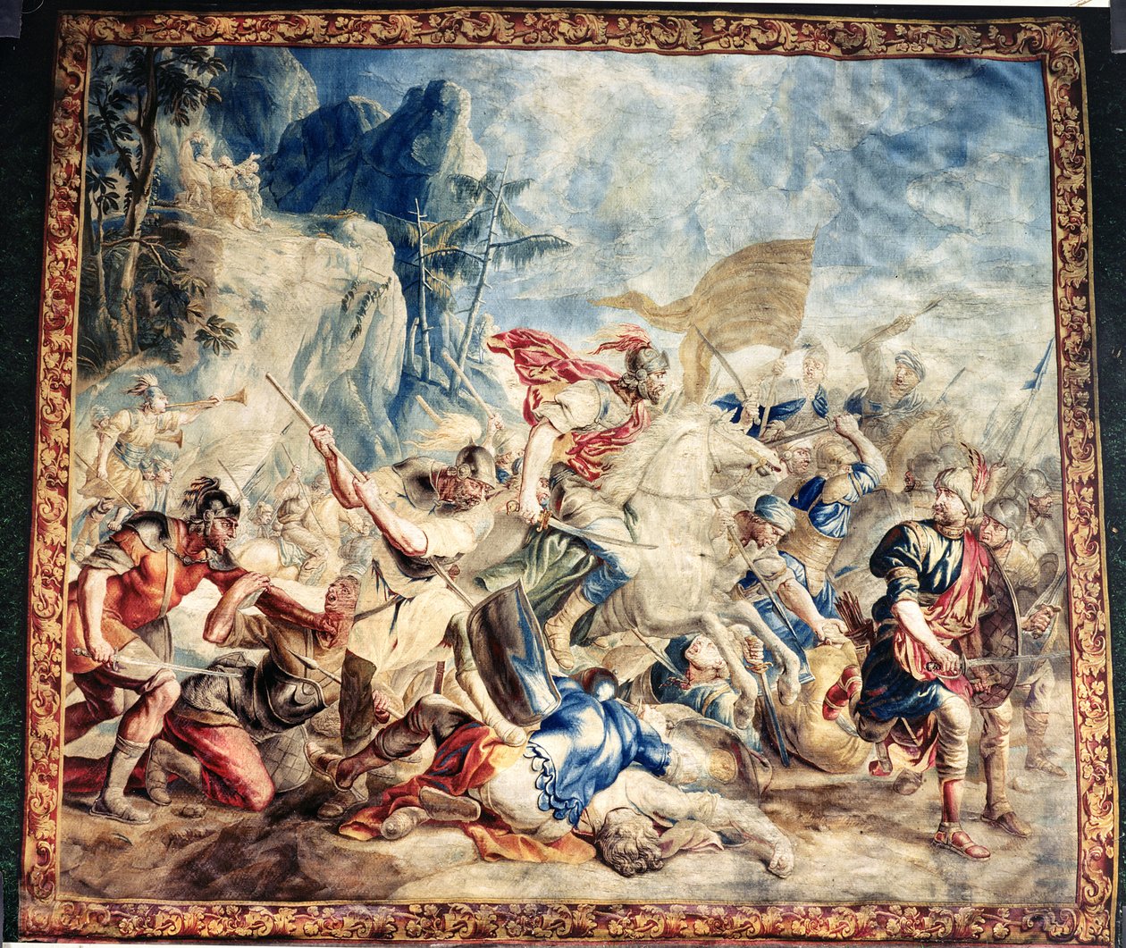 Slaget om israelitterne og amelikitterne fra Frans og Pieter van der Borchts værksted (silketæppe) af Jan van (after) Orley