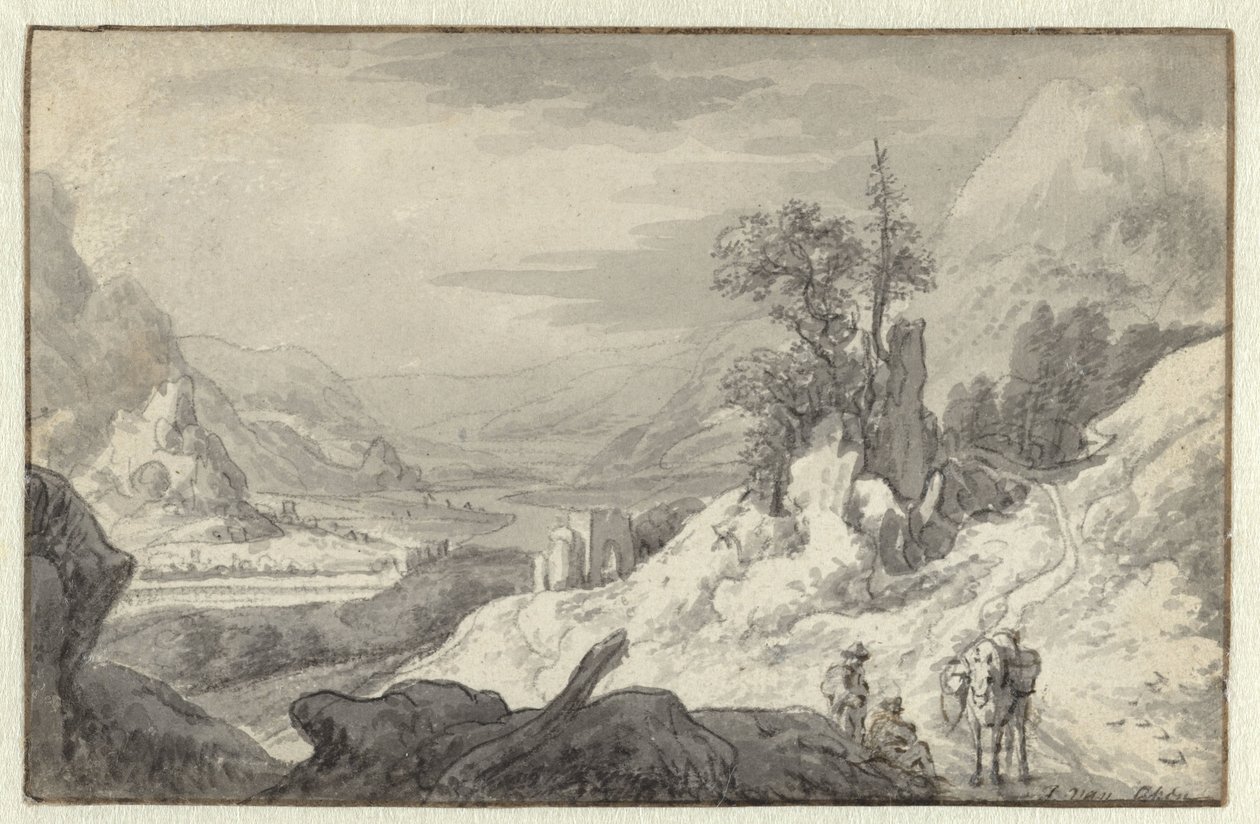 Bjerglandskab med en floddal af Jan van Aken