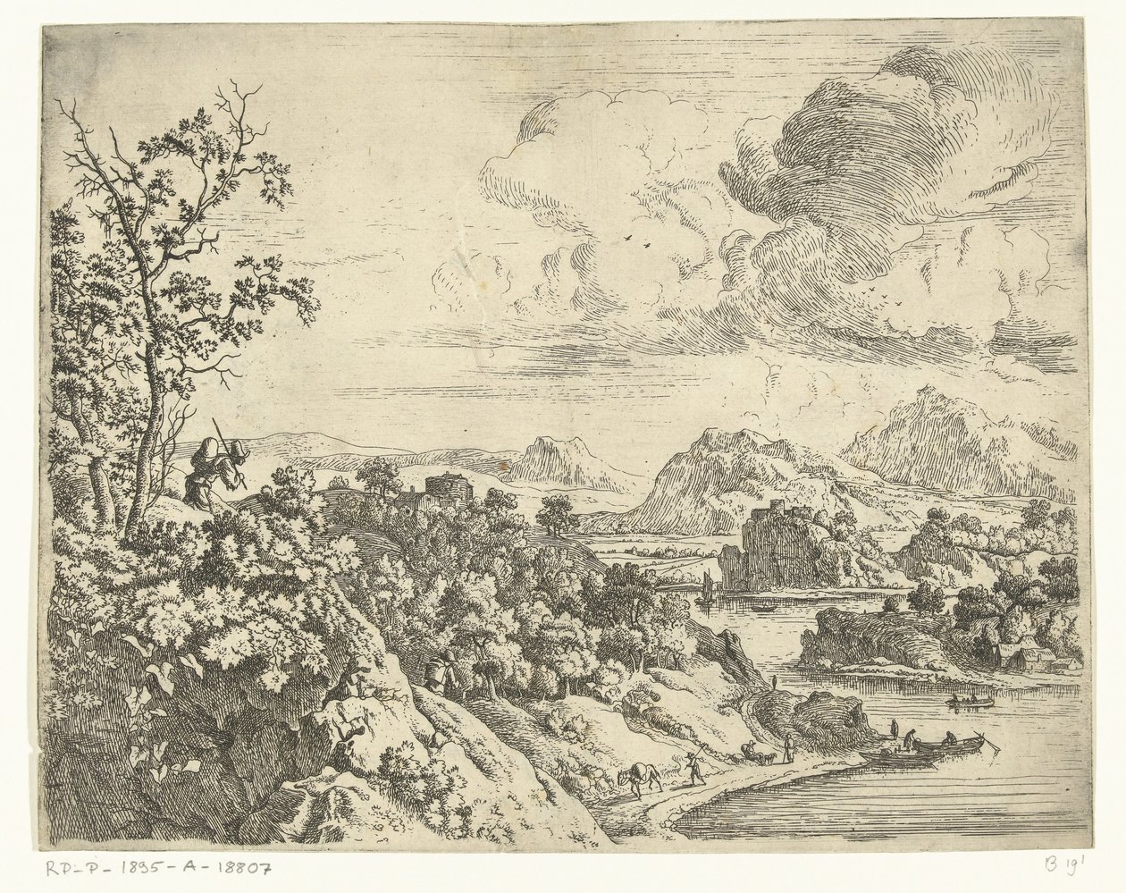 Flodlandskab med en mand med et jakkesæt på ryggen Rhinlandskaber (serietitel) af Jan van Aken