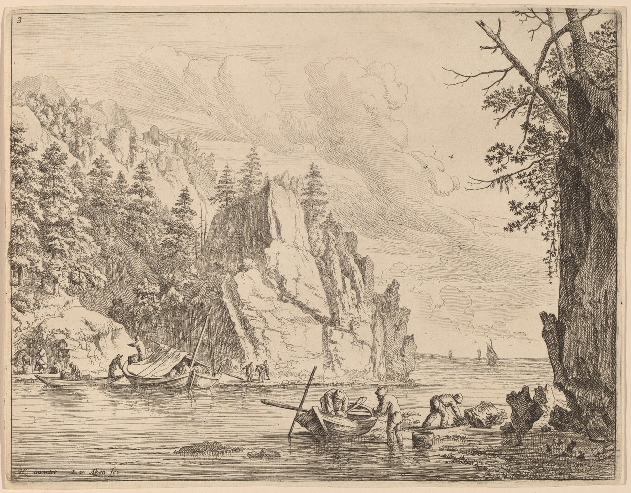 Udsigt over floden Rhinen af Jan van Aken after Herman Saftleven