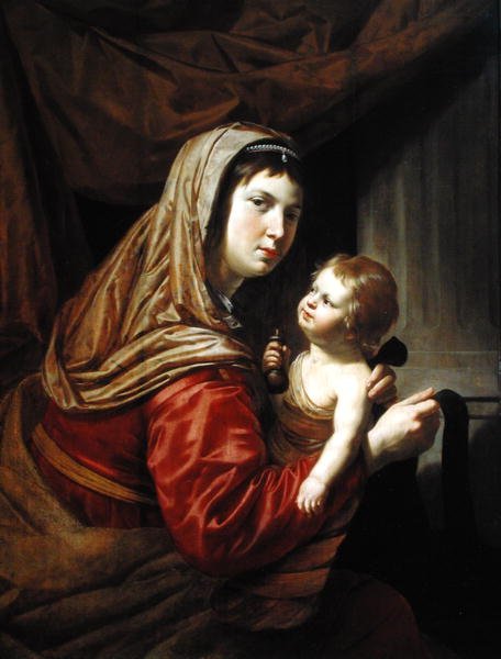 Madonna og barn (olie på panel) af Jan van Bijlert or Bylert