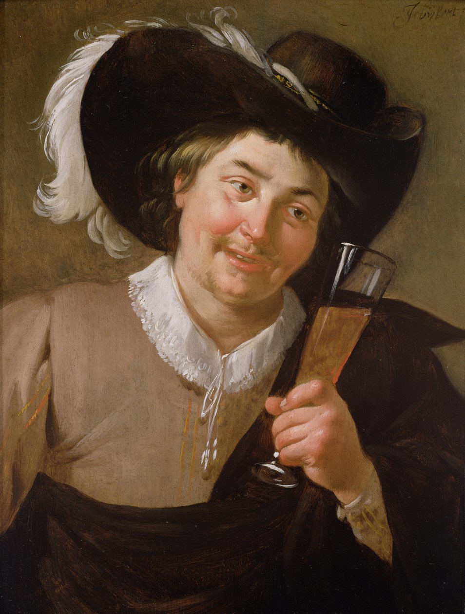 Portræt af en mand, der holder et vinglas af Jan van Bijlert or Bylert