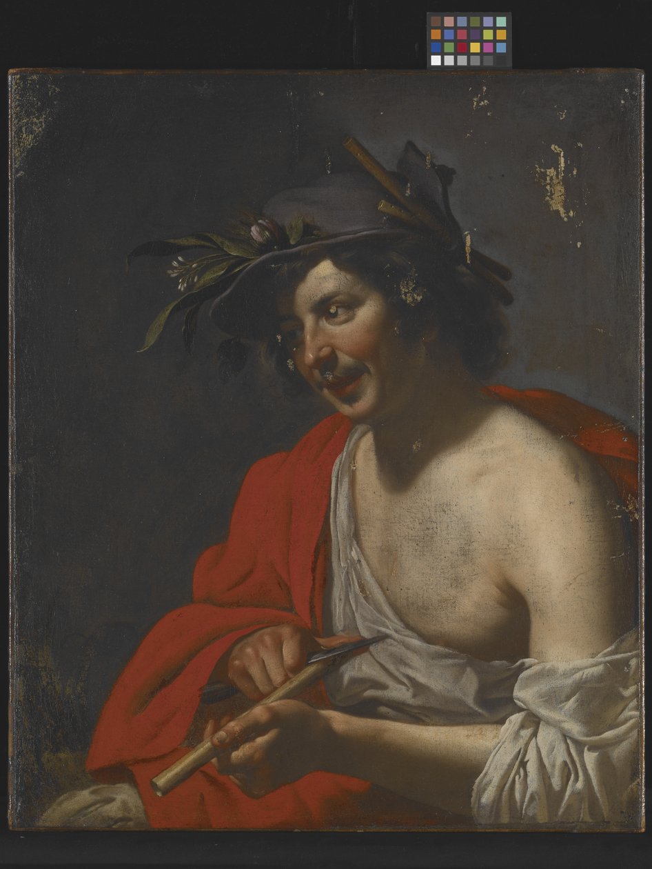 Shepherd Trimming His Flute (olie på lærred) af Jan van Bijlert or Bylert