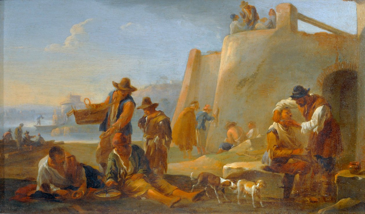 Den napolitanske barber, en scene fra folkelivet i Rom ... af Jan van Bike Miel