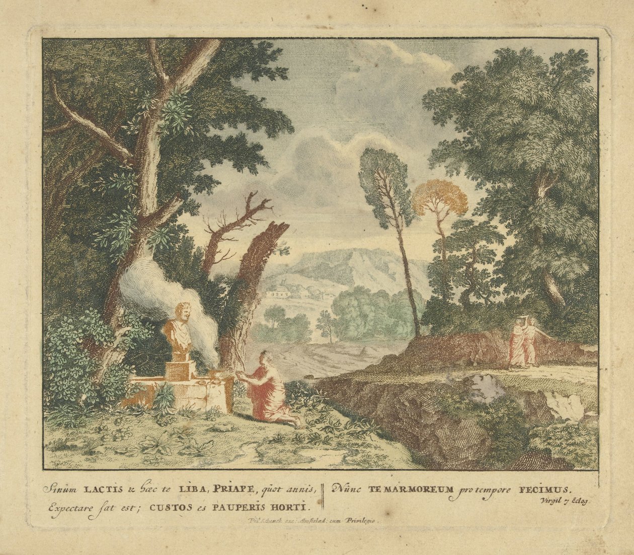 En kvinde bringer et offer til Priapus Scener fra Virgils digtsamling Bucolica (serietitel) af Jan van Call (I)