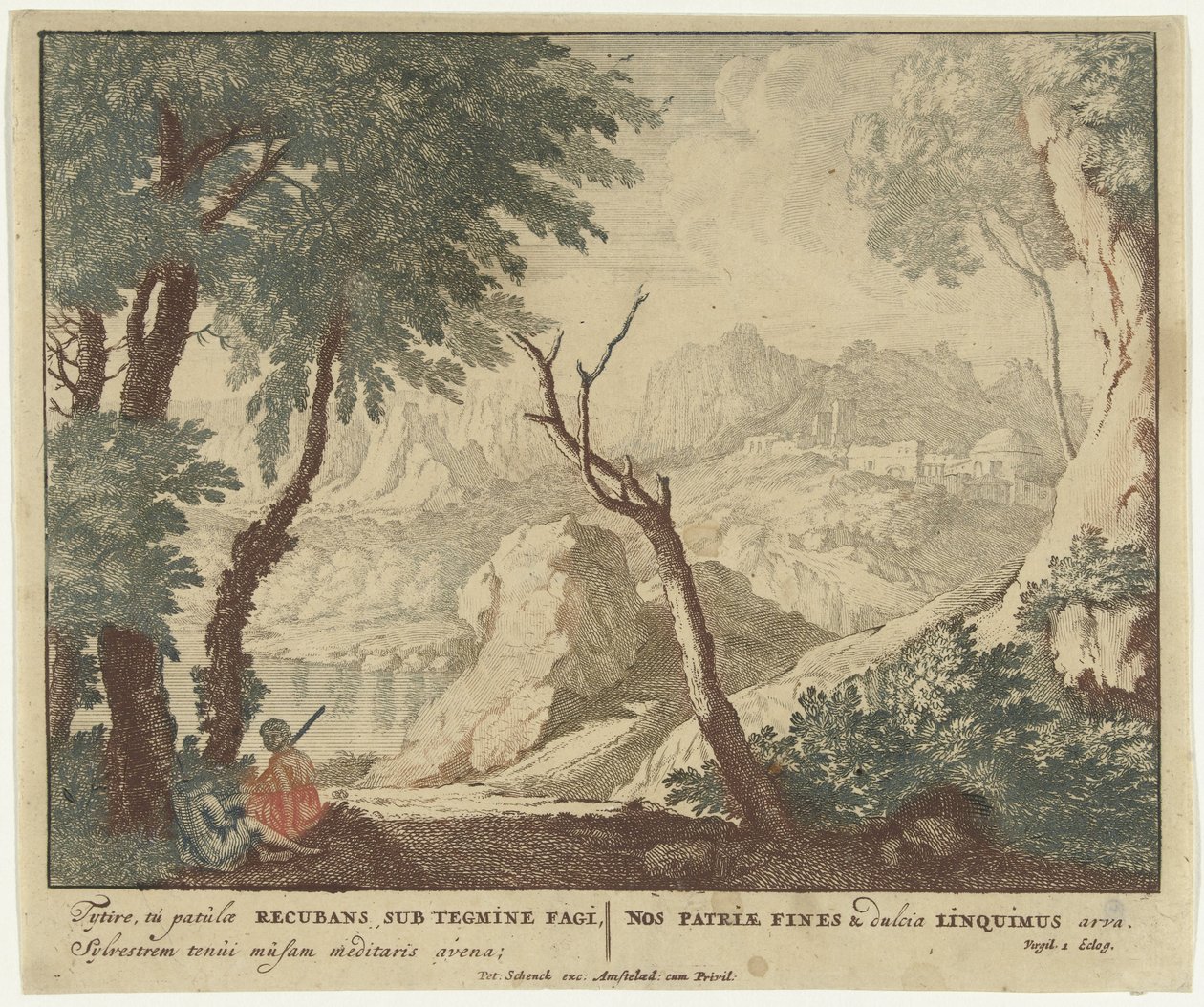 Hyrde og hyrdinde hviler ved et træ Scener fra Virgils digtsamling Bucolica (serietitel) af Jan van Call (I)