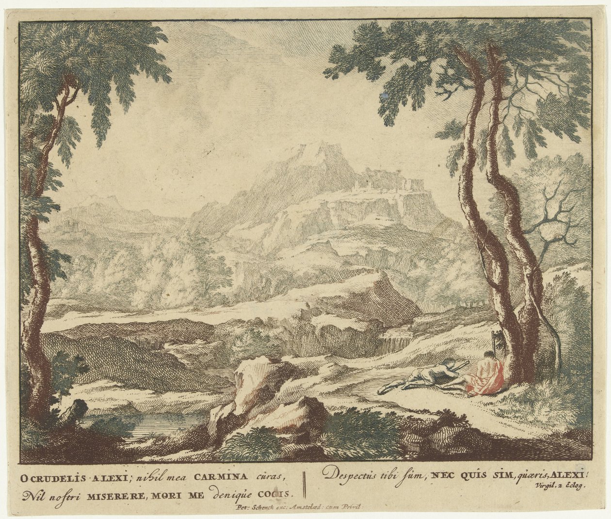 Landskab med to hyrder ved et træ Scener fra Virgils digtsamling Bucolica (serietitel) af Jan van Call (I)