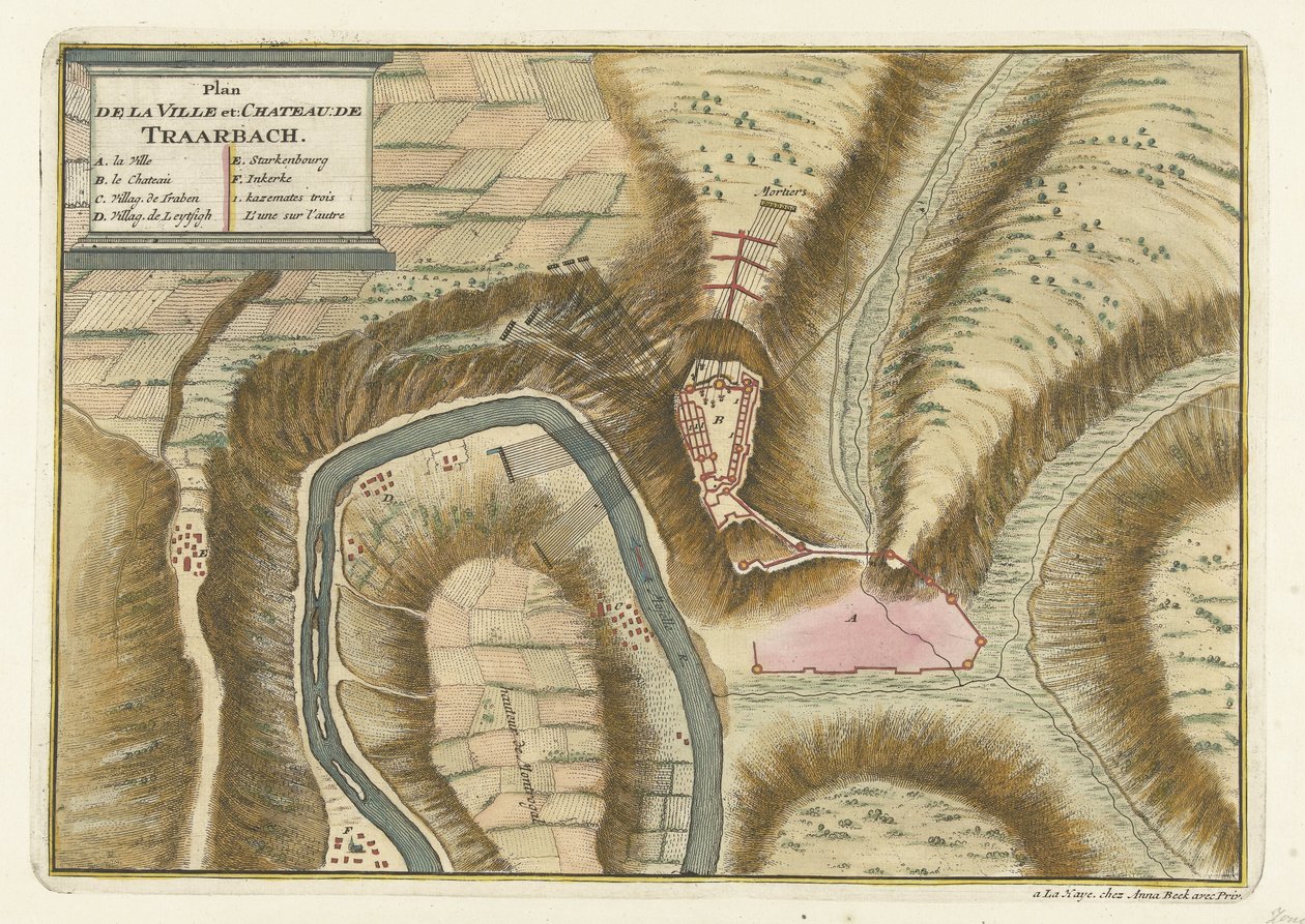 Kort over landsbyen og slottet Trarbach, 1704 Plan de la Ville et: Chateau: de Traarbach (titel på objekt) af Jan van Call (II) (attributed to)