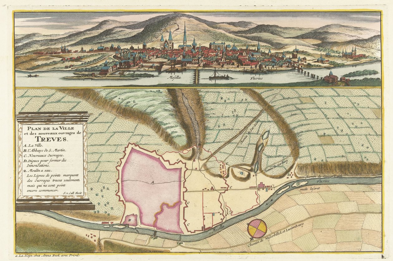 Kort over Trier, 1704 Plan de la Ville et: Chateau: de Traarbach (titel på objekt) af Jan van Call (II)