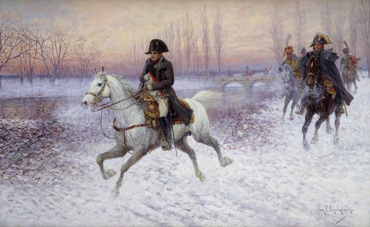Napoleon i spidsen for en troppe kavaleri, af Jan van Chelminski