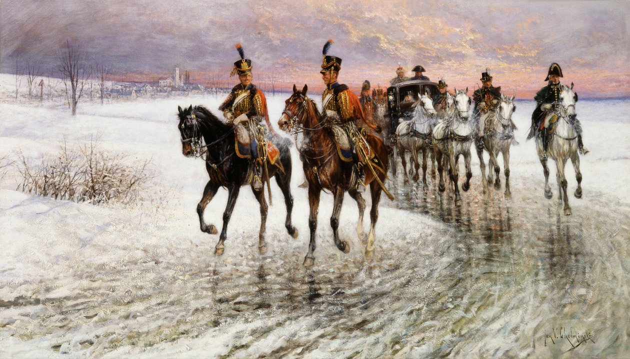 Napoleon trækker sig tilbage fra Moskva, af Jan van Chelminski