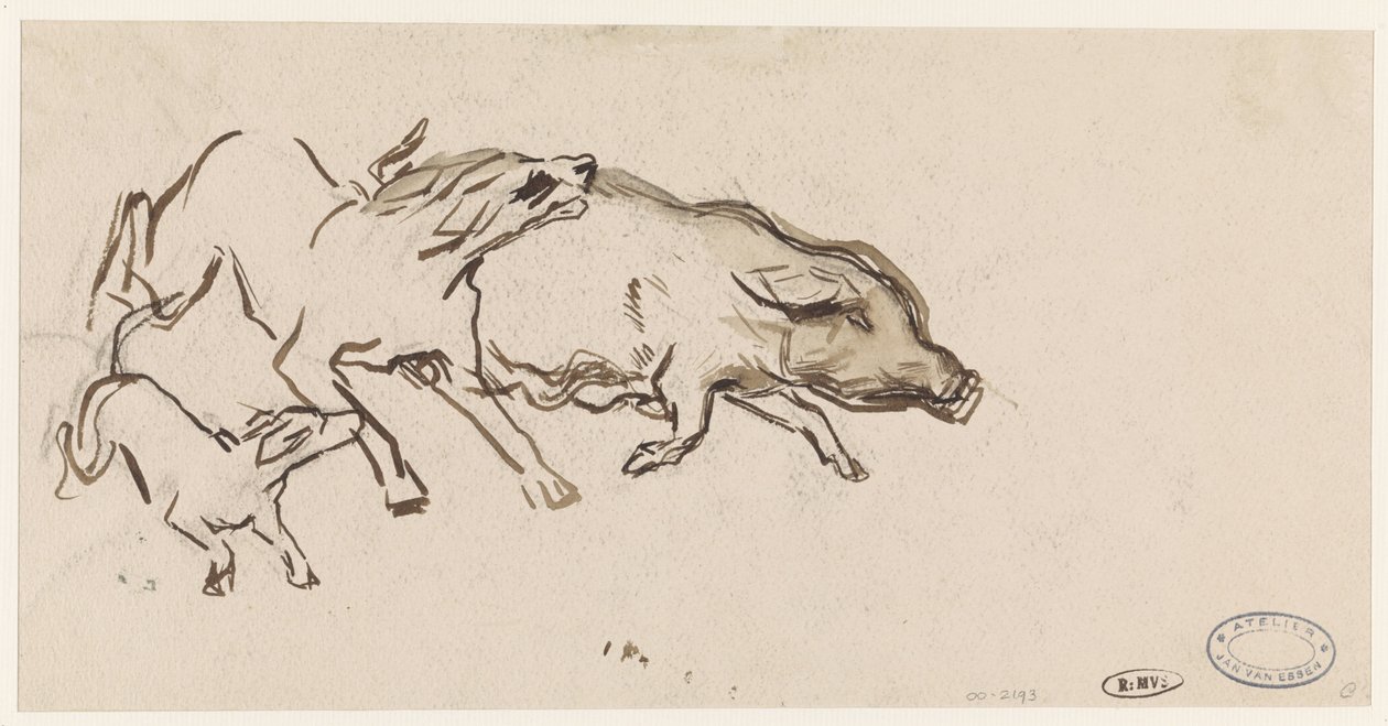 To hunde jagter en gris af Jan van Essen