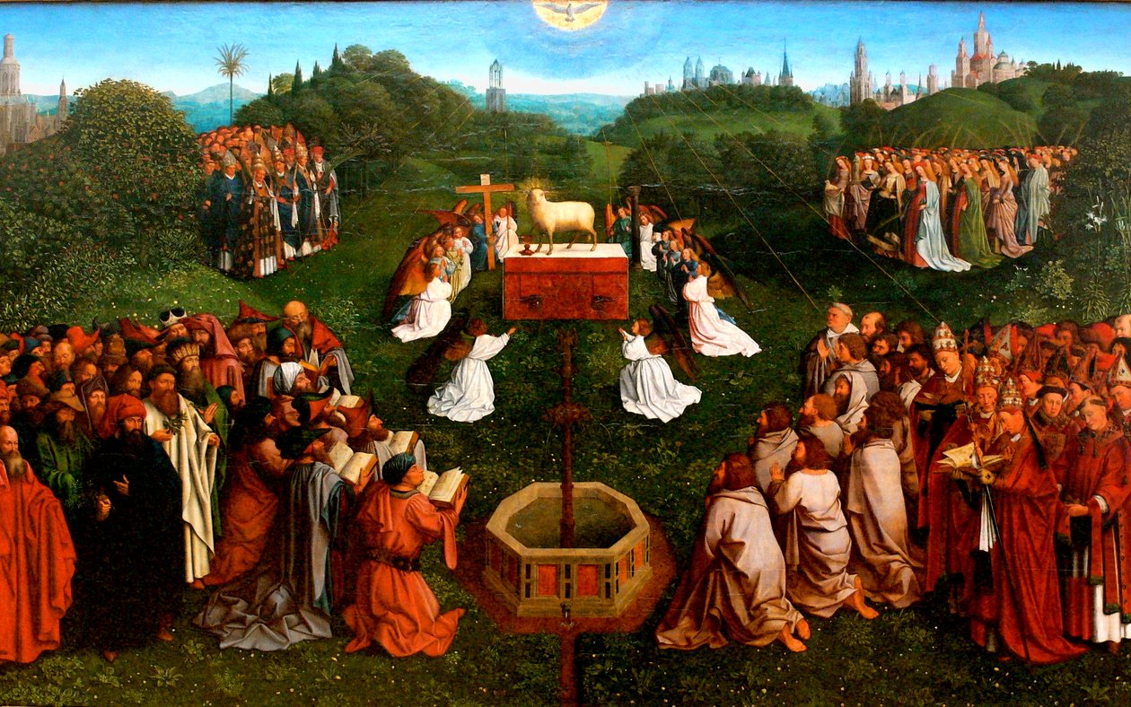 Lammets tilbedelse fra altertavlen i Gent af Jan van Eyck