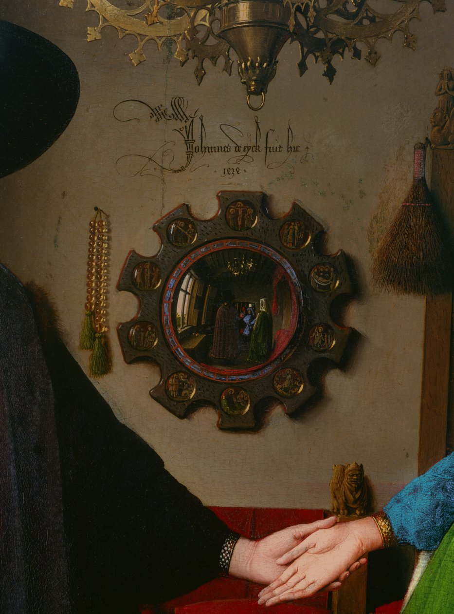 Arnolfinis ægteskab, detalje af spejl, 1434 olie på panel af Jan van Eyck