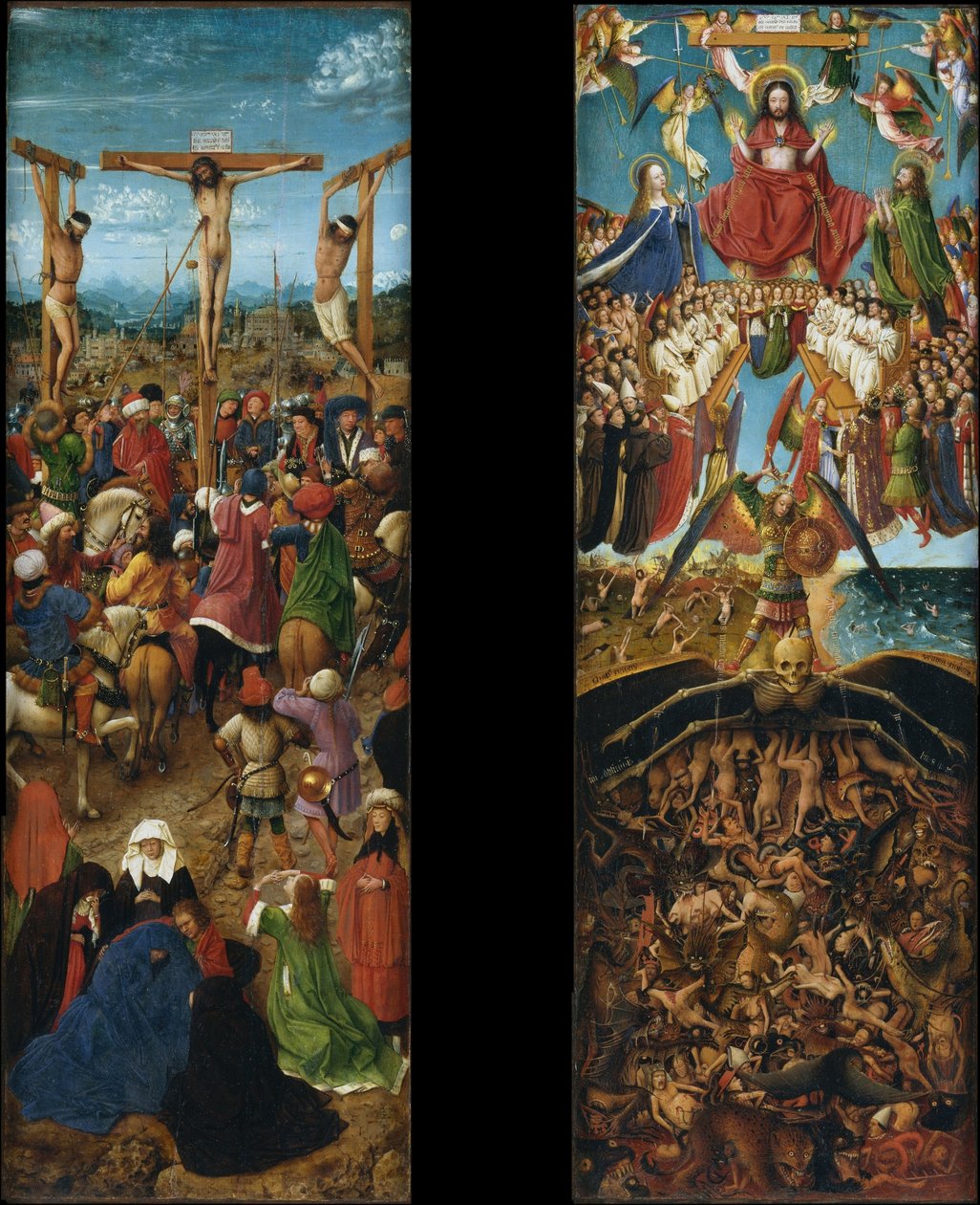 Jesu korsfæstelse; dommedag af Jan van Eyck