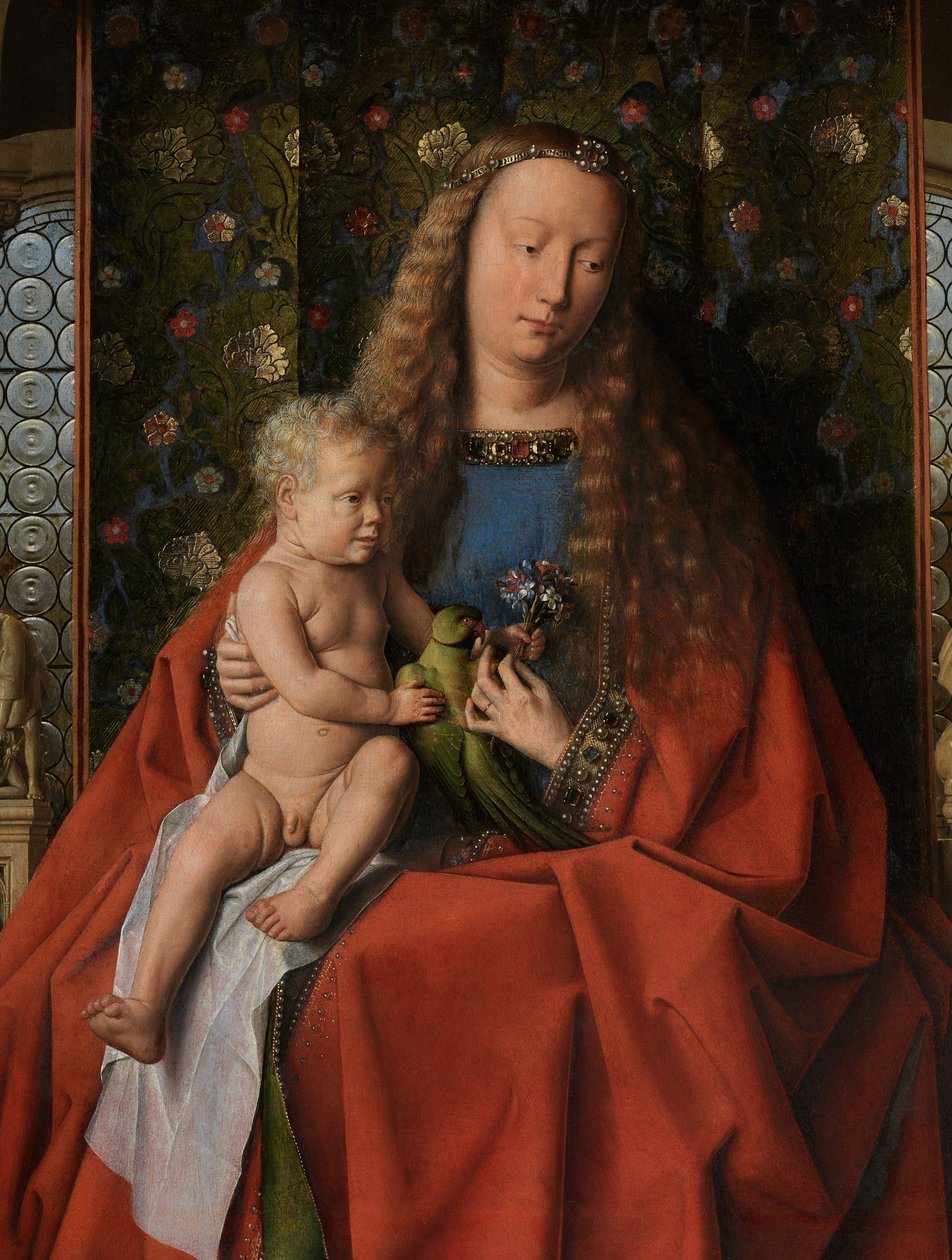 Detalje fra Jomfruen og Barnet med Saints Donatian og George og Canon Joris van der Paele, ca. 1436 (olie på træ) af Jan van Eyck