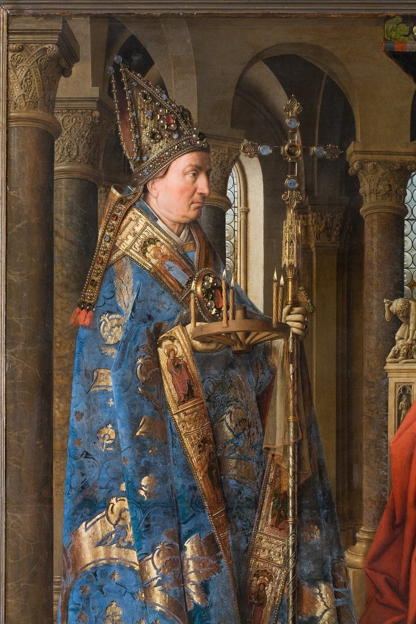 Detalje af jomfruen og barnet med kanon Joris van der Paele af Jan van Eyck
