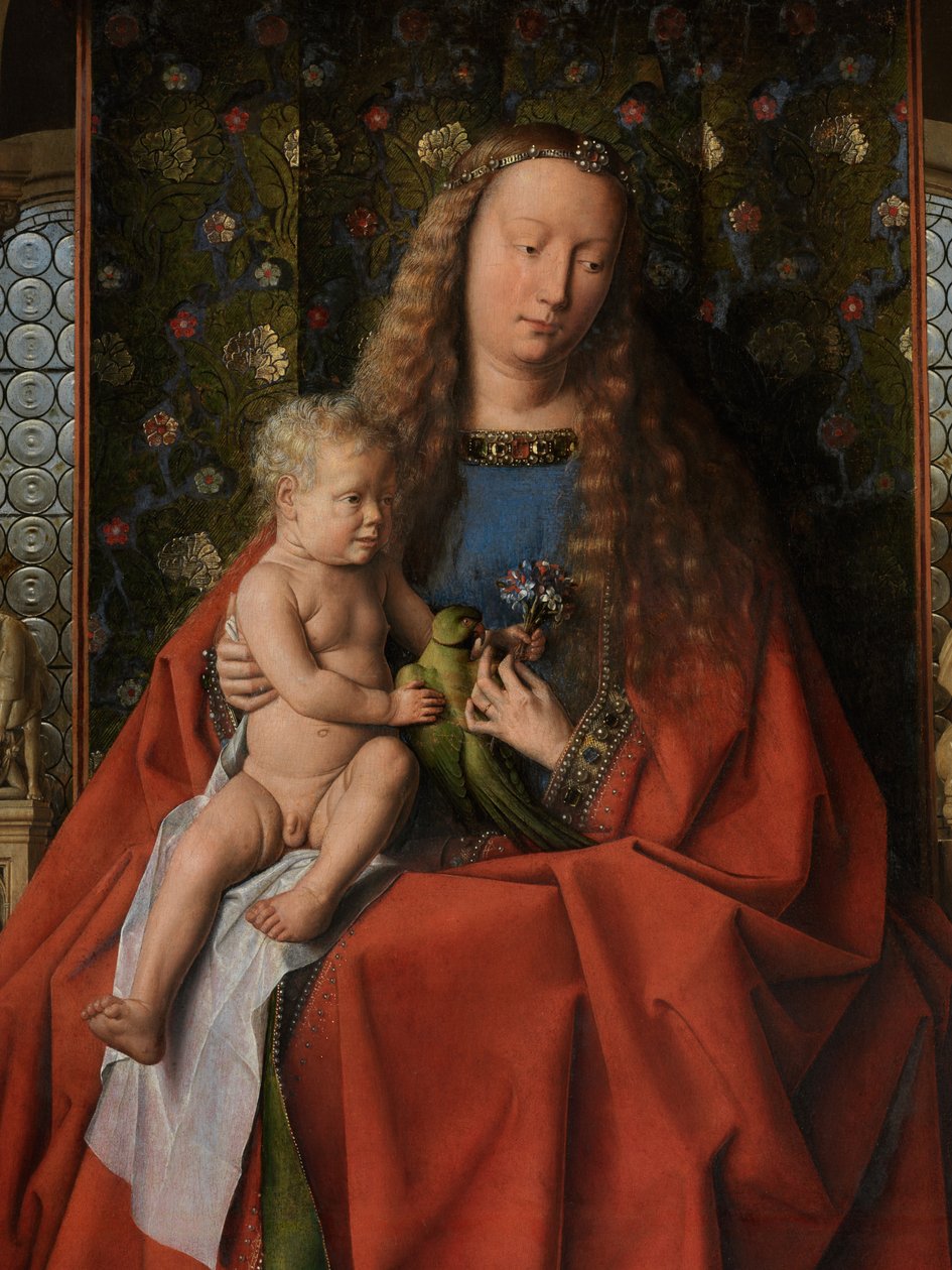 Detalje af jomfruen og barnet med kanon Joris van der Paele af Jan van Eyck