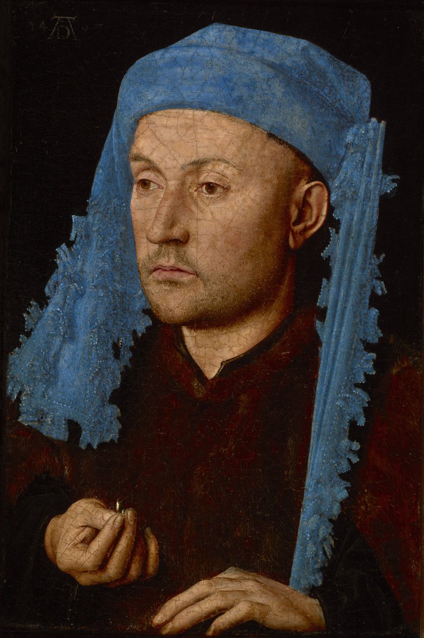 Portræt af en mand med en blå chaperon (Mand med ring), ca. 1429 (olie på træ) af Jan van Eyck