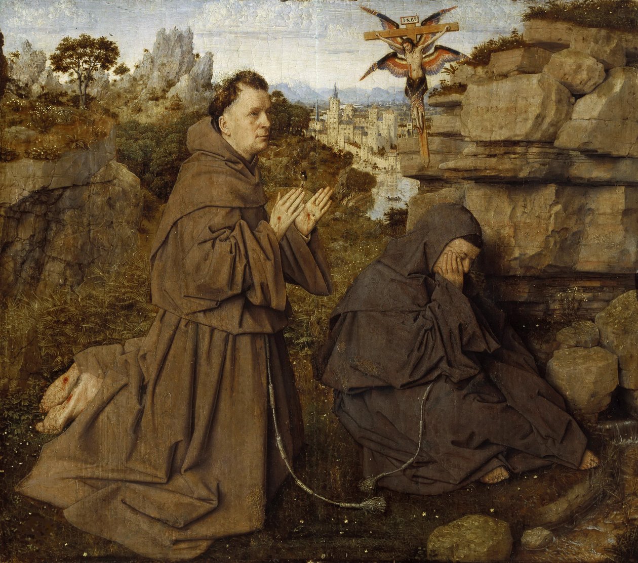 Sankt Frans af Assisi modtager Stigmata, ca 1430. af Jan van Eyck
