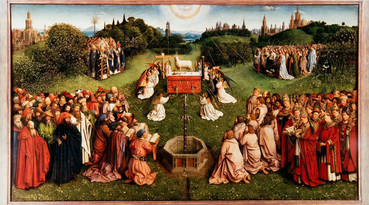 Gent-altertavlen. Tilbedelse af det mystiske lam, 1432. af Jan van Eyck
