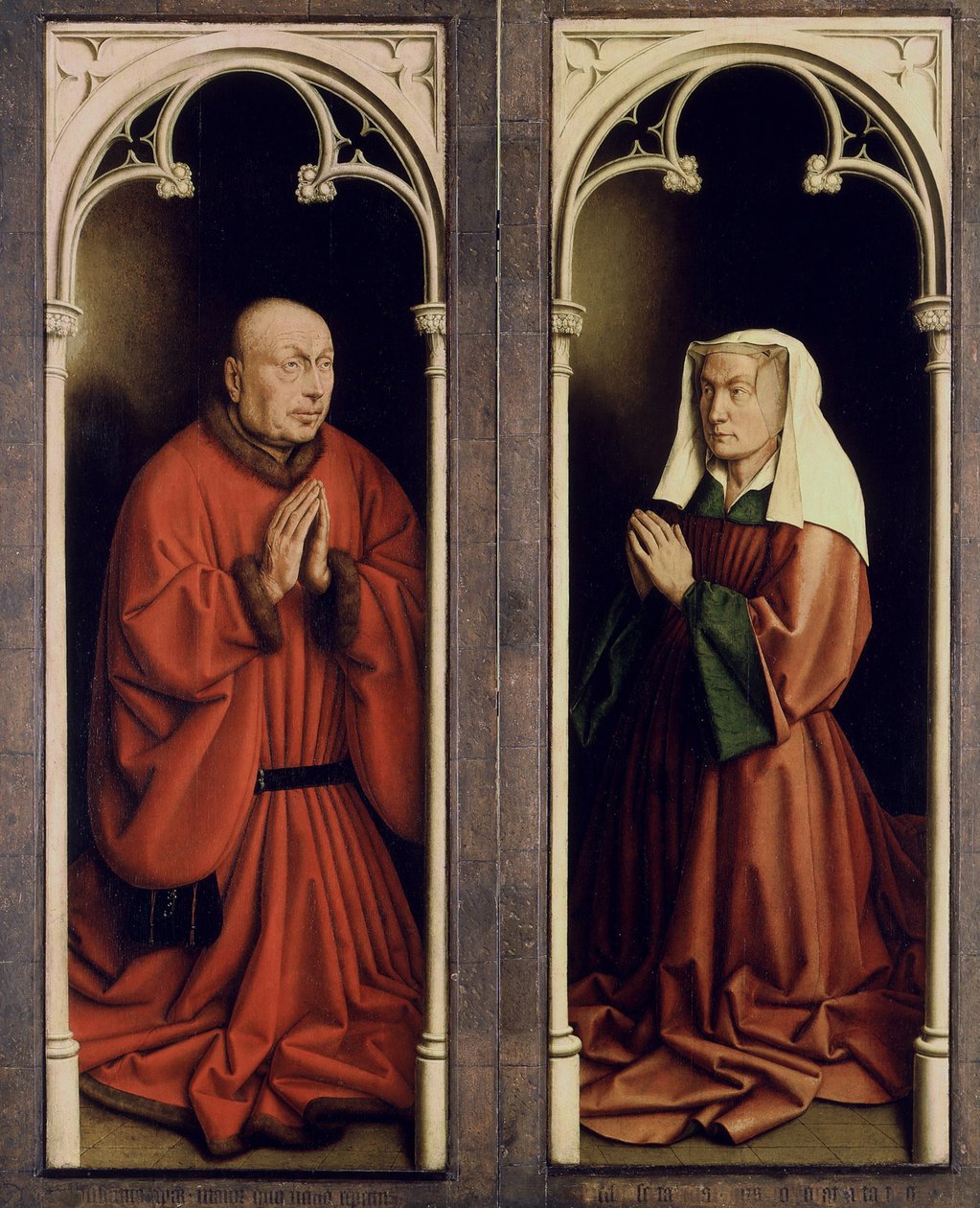 Gent-altertavlen. Tilbedelse af det mystiske lam: Joos Vijd og Elisabeth Borluut, 1432. af Jan van Eyck