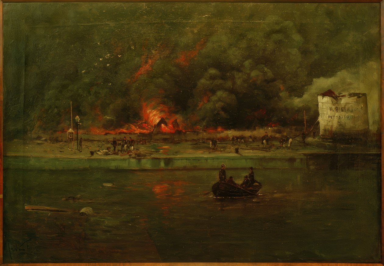 Afbrænding af olielagre af Jan van Genegen