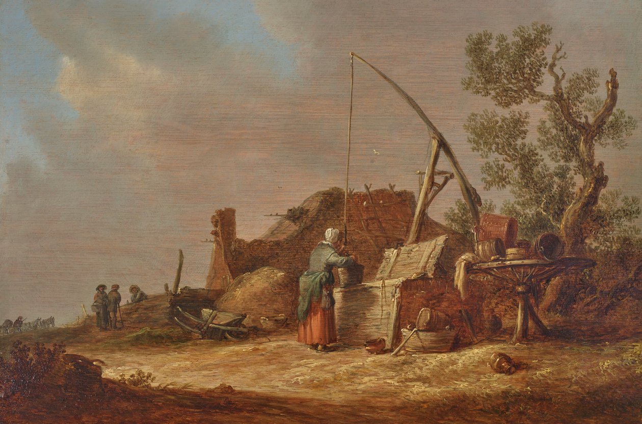 Et landskab med en kvinde ved en brønd af Jan van Goyen