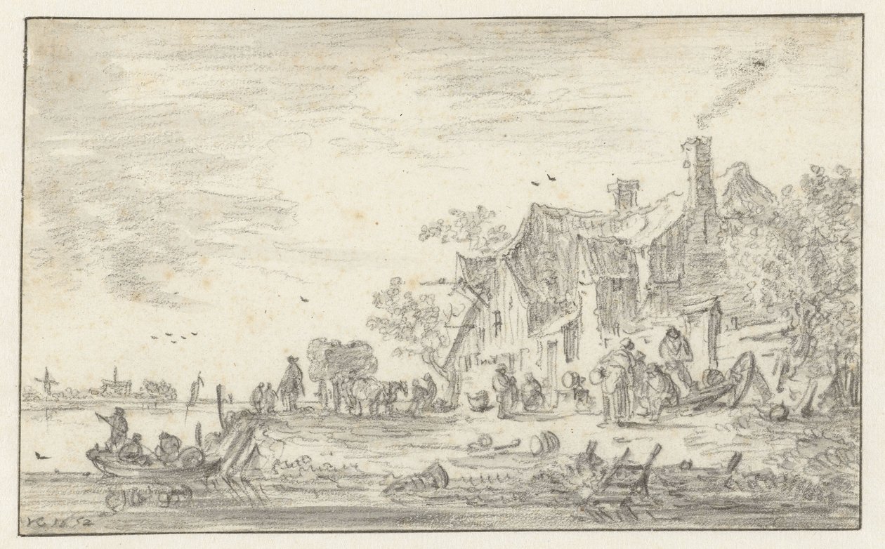 Gård ved bredden af ​​en flod af Jan van Goyen