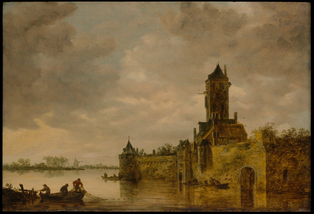 Slot ved en flod af Jan van Goyen
