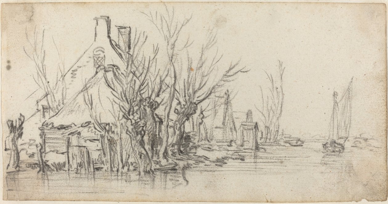 Hytter ved en flod af Jan van Goyen