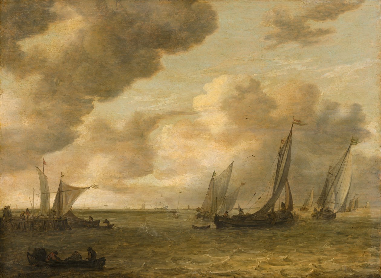 Flodmunding med sejlbåde af Jan van Goyen