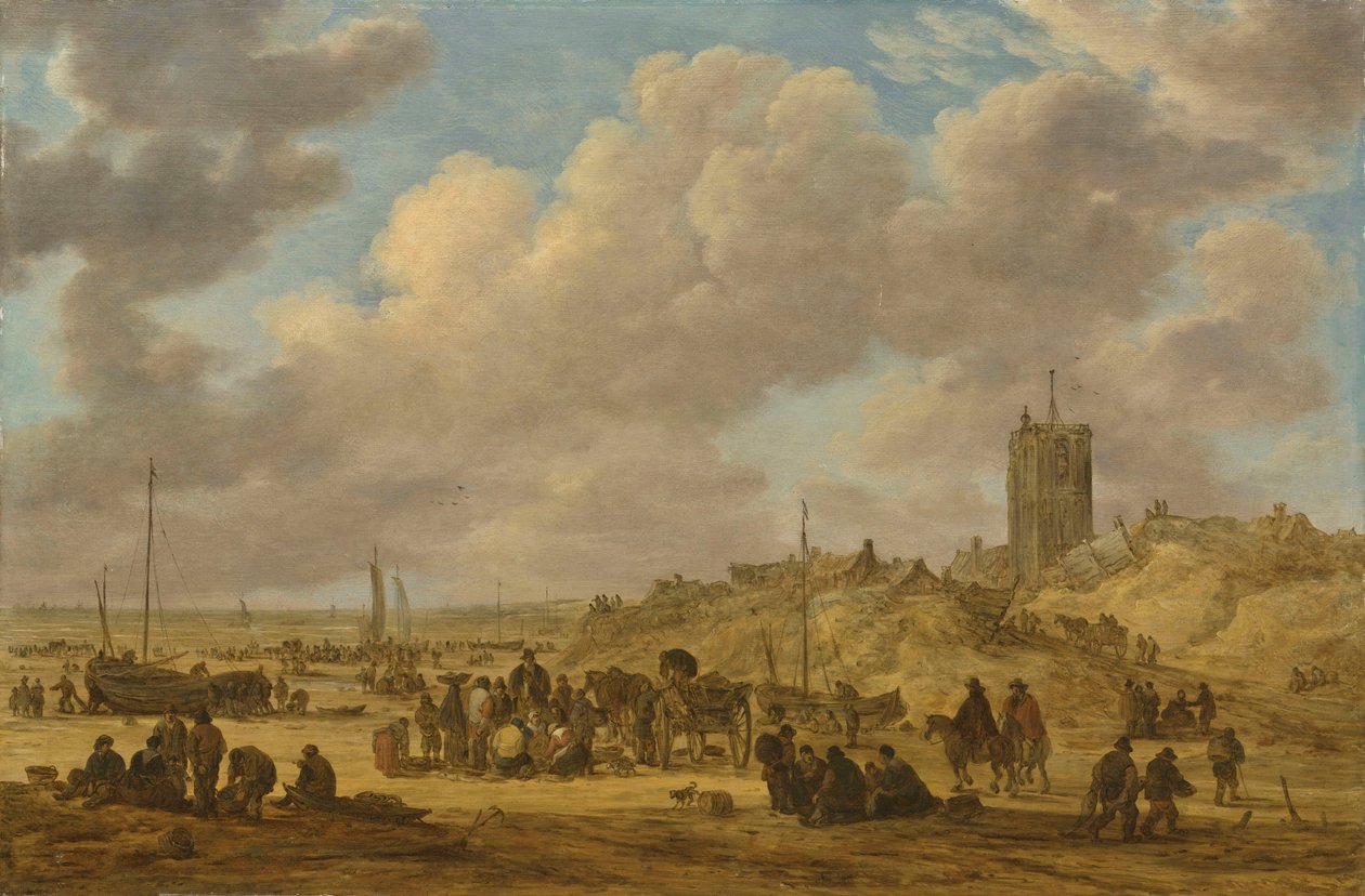 Fiskesalg på stranden nær Egmond af Jan van Goyen