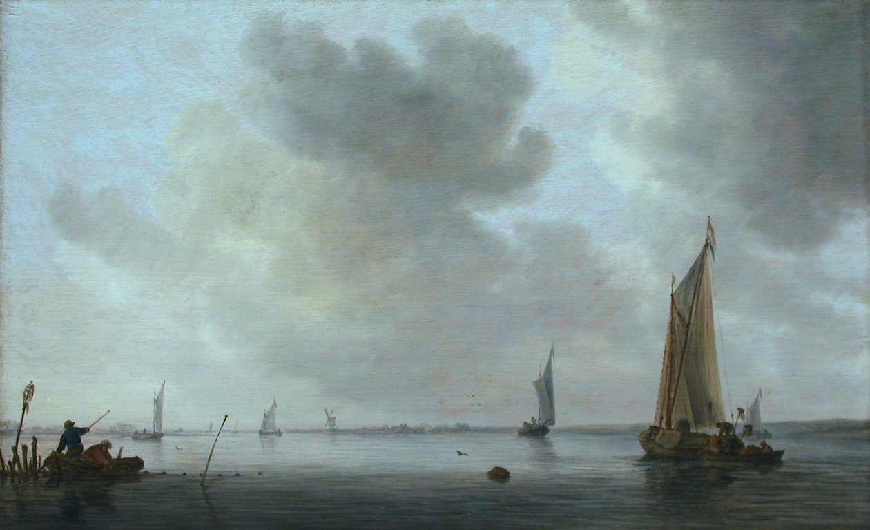 Fiskerbåde ud for en flodmunding af Jan van Goyen