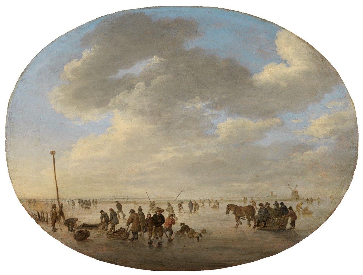 Hollandsk fladt landskab med skøjteløbere af Jan van Goyen